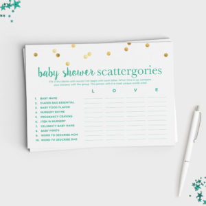 Baby Shower Scattergories Game - Mint & Glitter Design