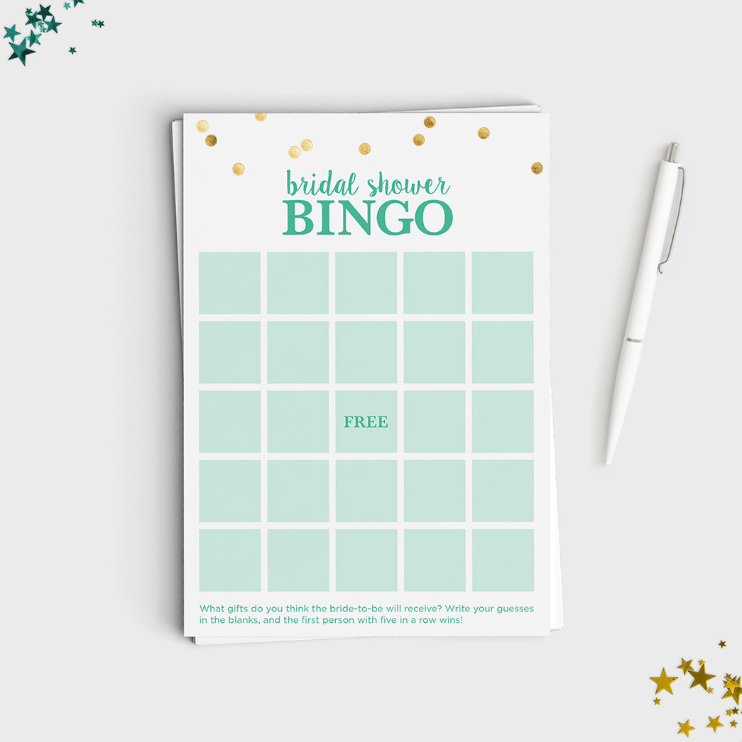 Bridal Shower Bingo Game - Mint & Glitter Design