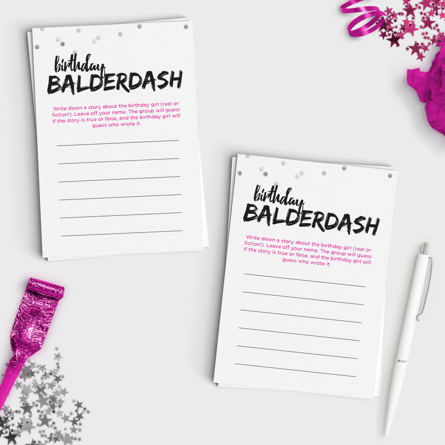 Fun Adult Birthday Game - Balderdash Mini Cards with Sign