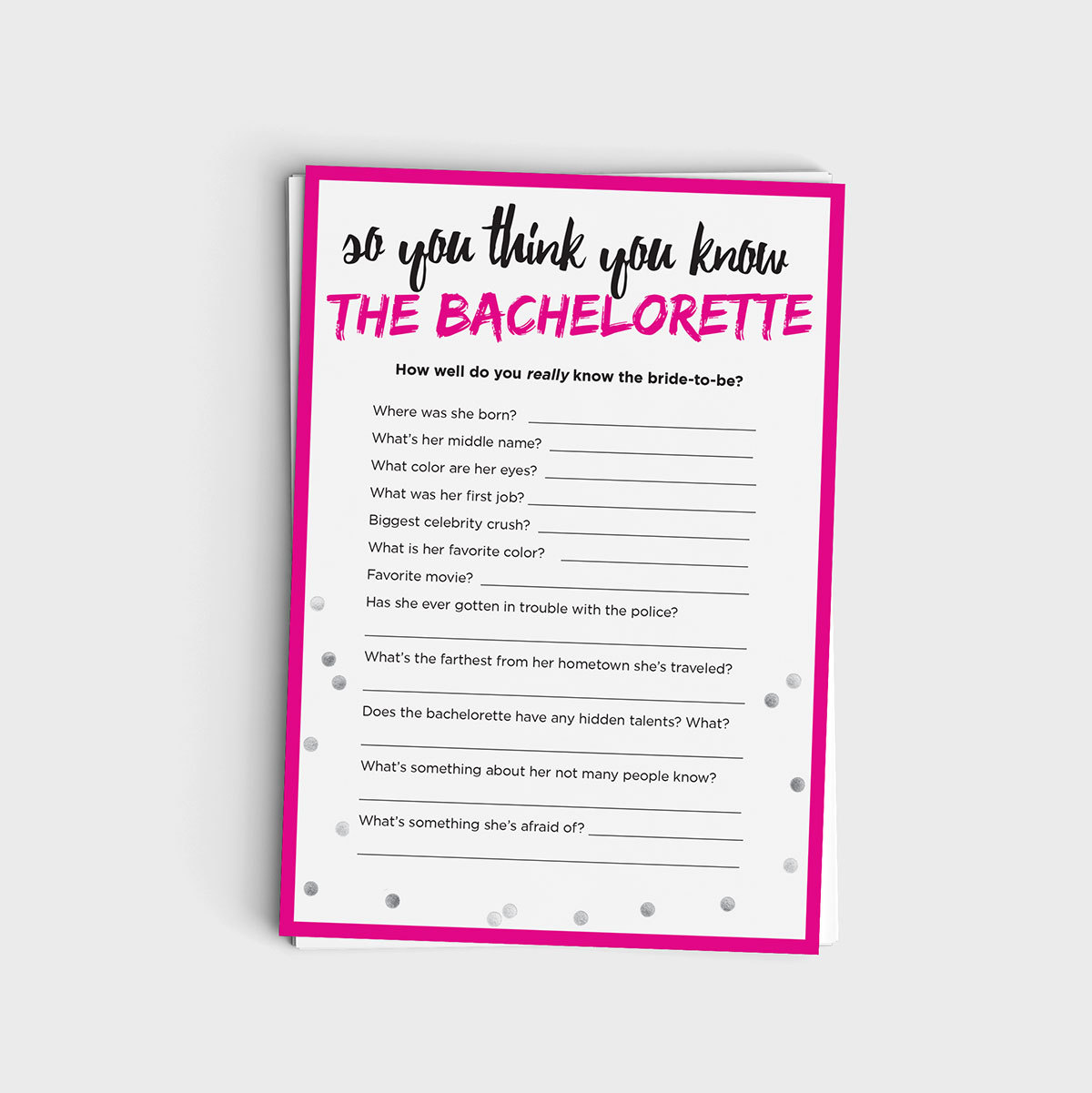 Fun Bachelorette Quiz Game - Instant Download