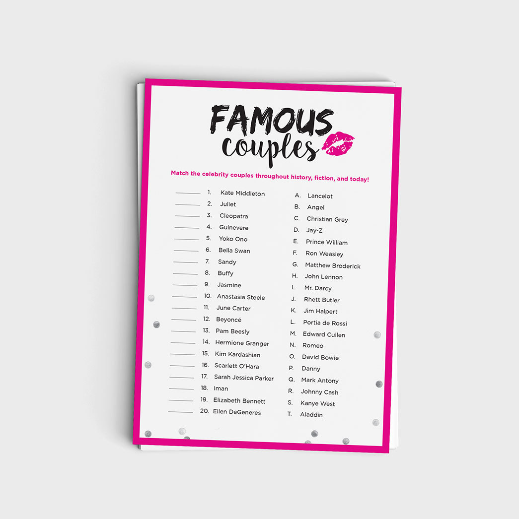 Printable Famous Couples Match Game