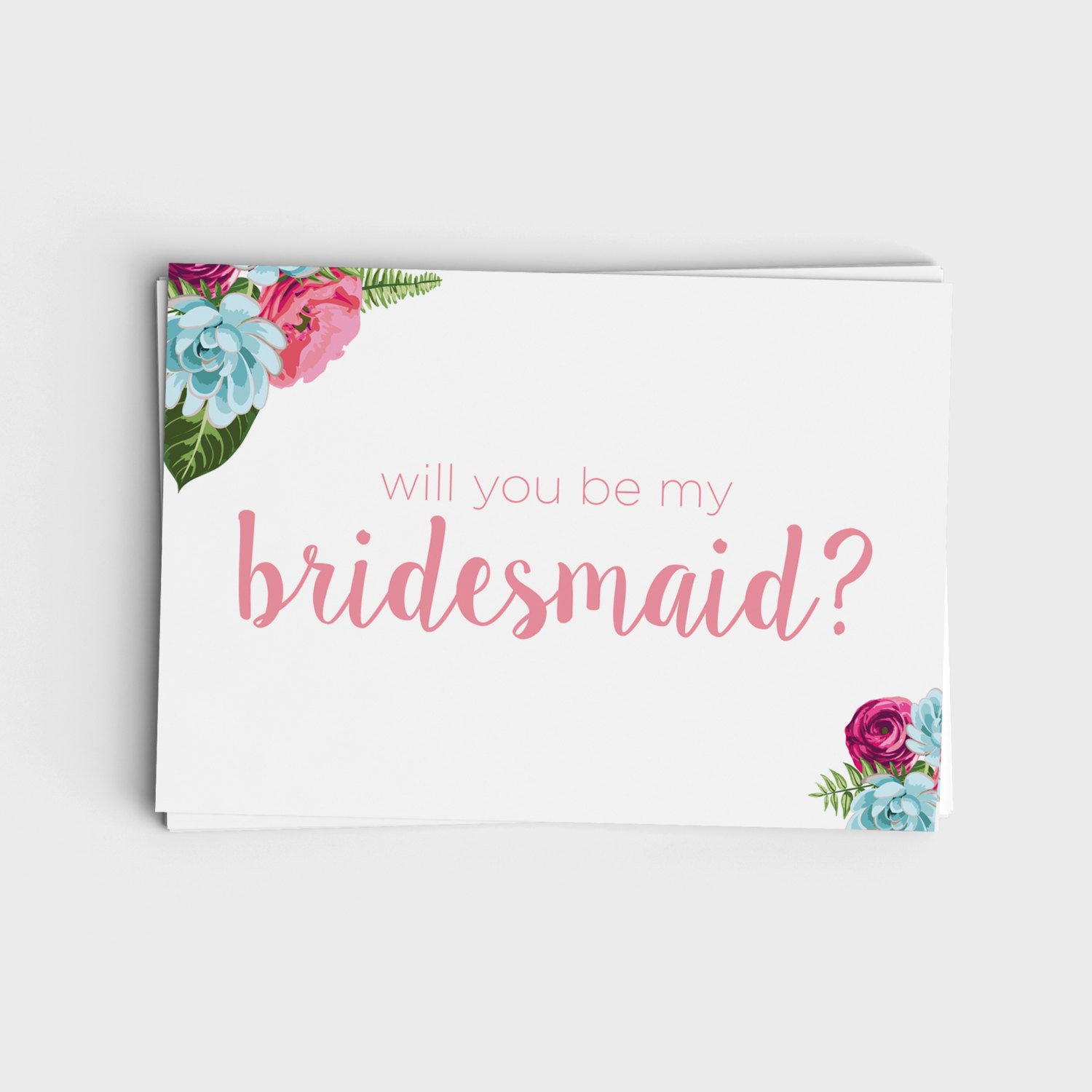 Printable Will You Be My Bridesmaid Card - Pink and Blue Floral Design