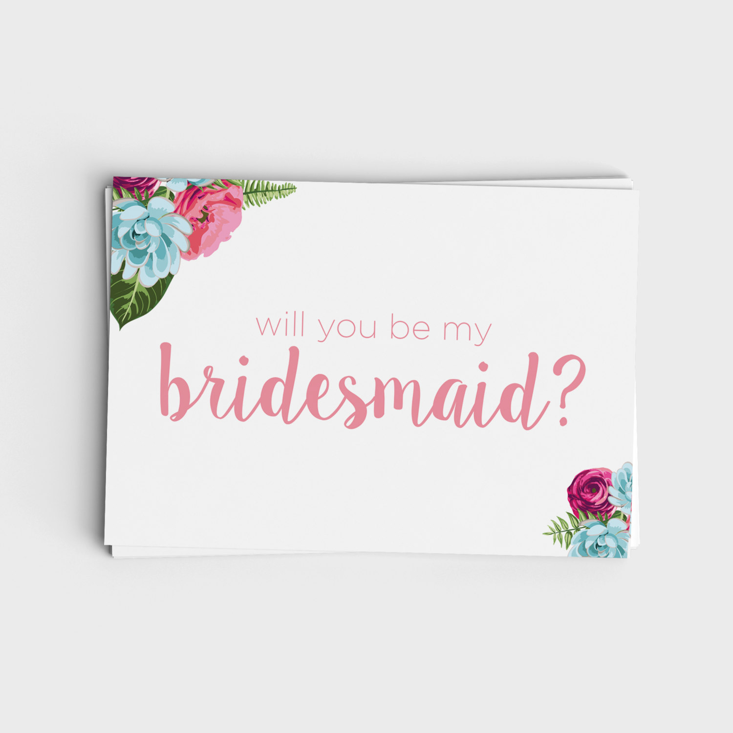 Printable Will You Be My Bridesmaid Card - Pink and Blue Floral Design 