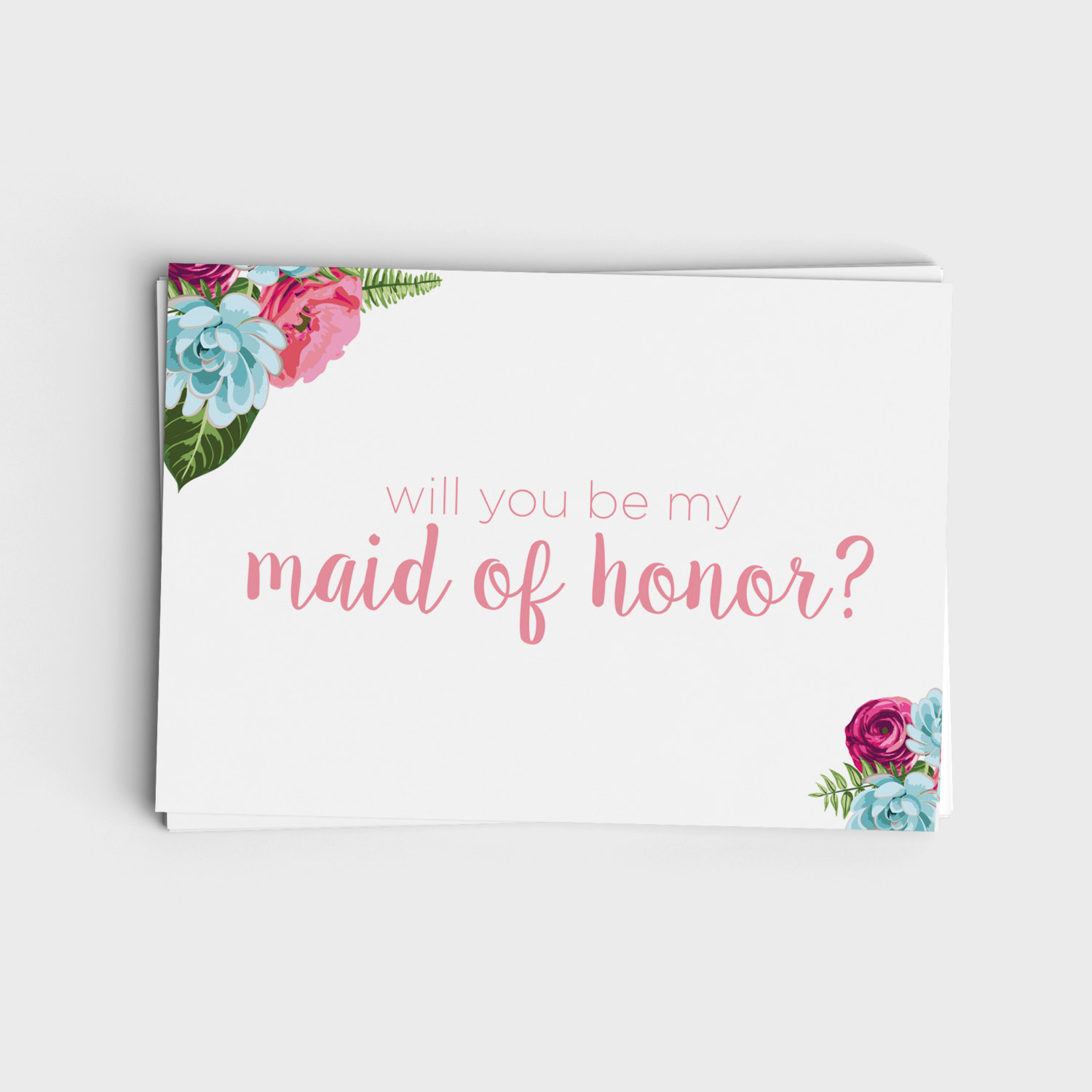 Printable Will You Be My Maid of Honor Card - Pink and Blue Floral Design
