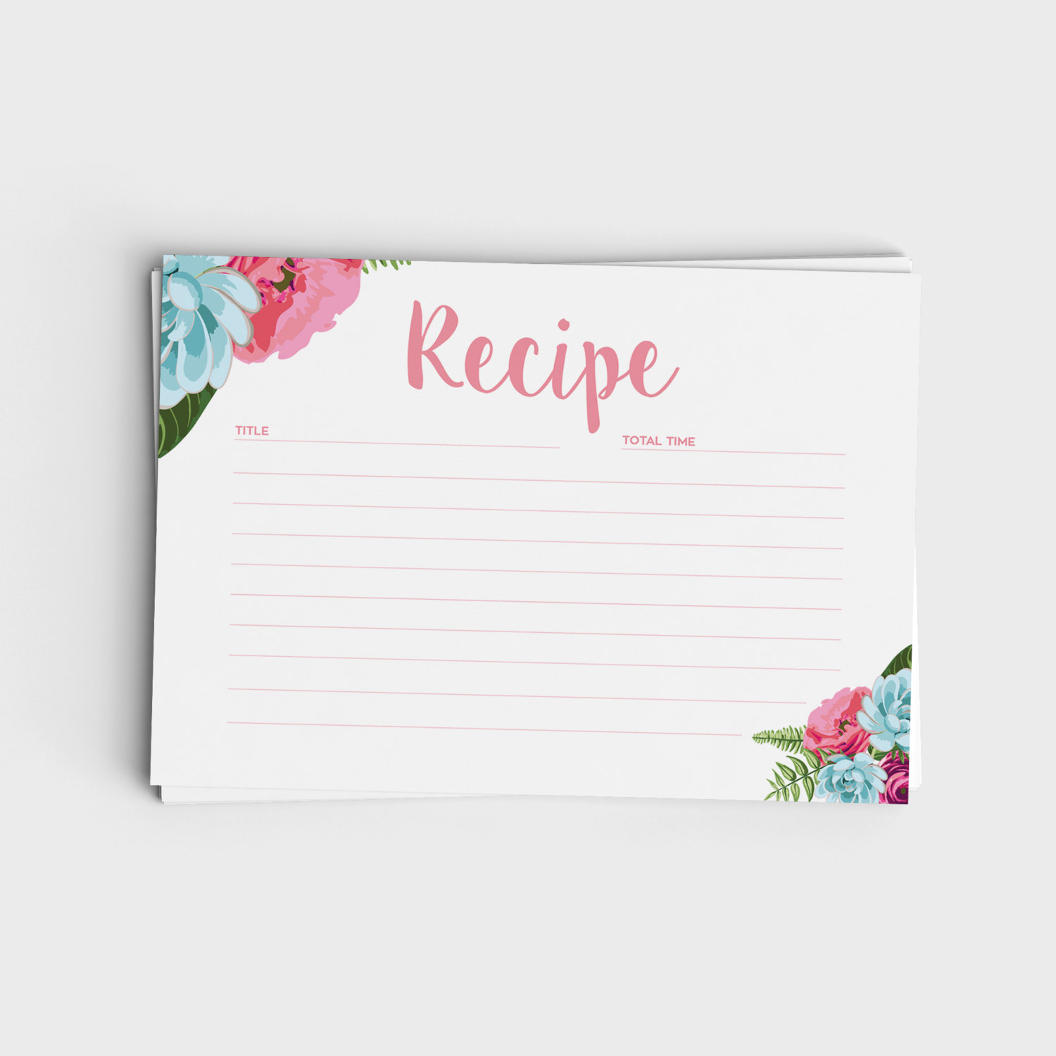Recipe Card - Pink and Blue Floral Design 
